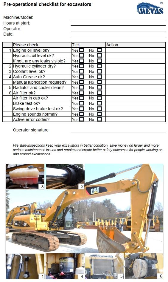 Free daily checklist for excavator and wheel loader operators