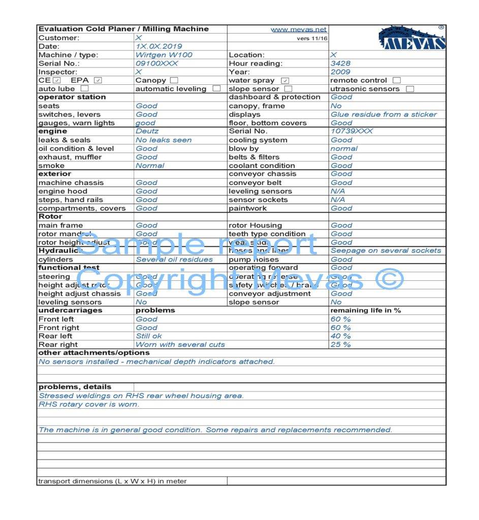 Condition Report by Mevas for CEC certificates for India