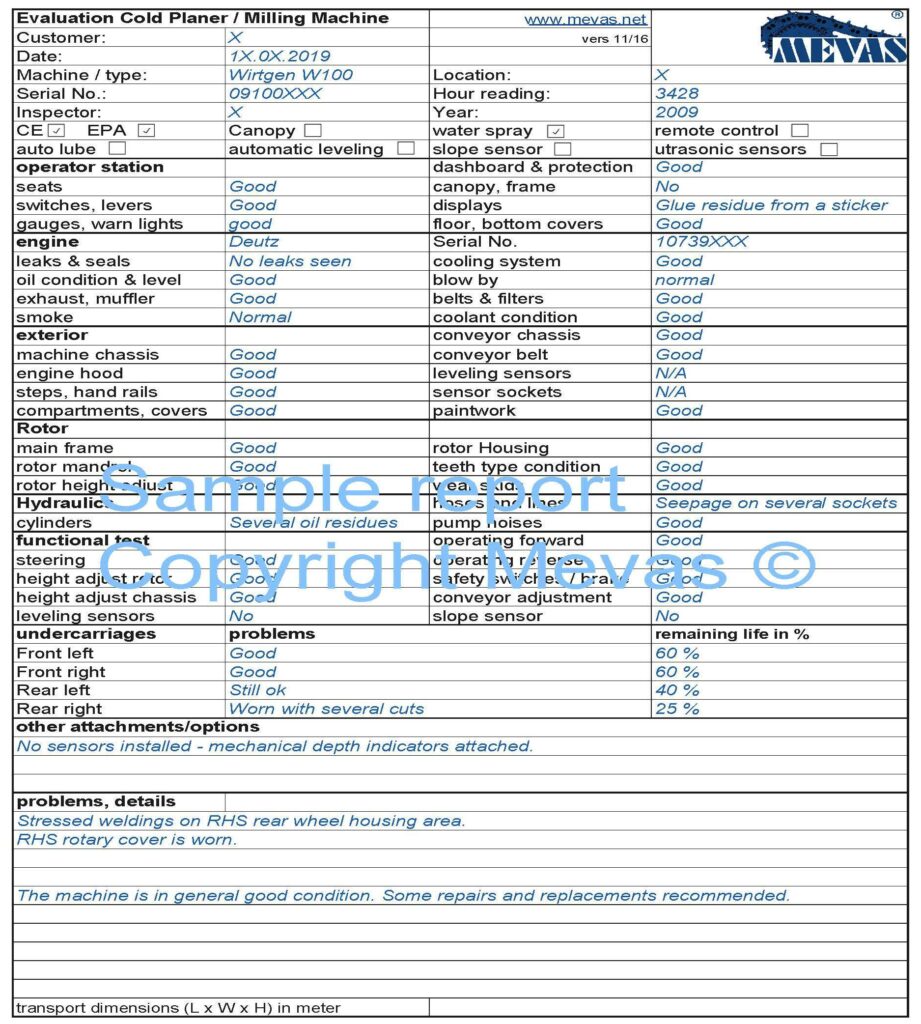 Liste de contrôle des niveleuses Mevas France