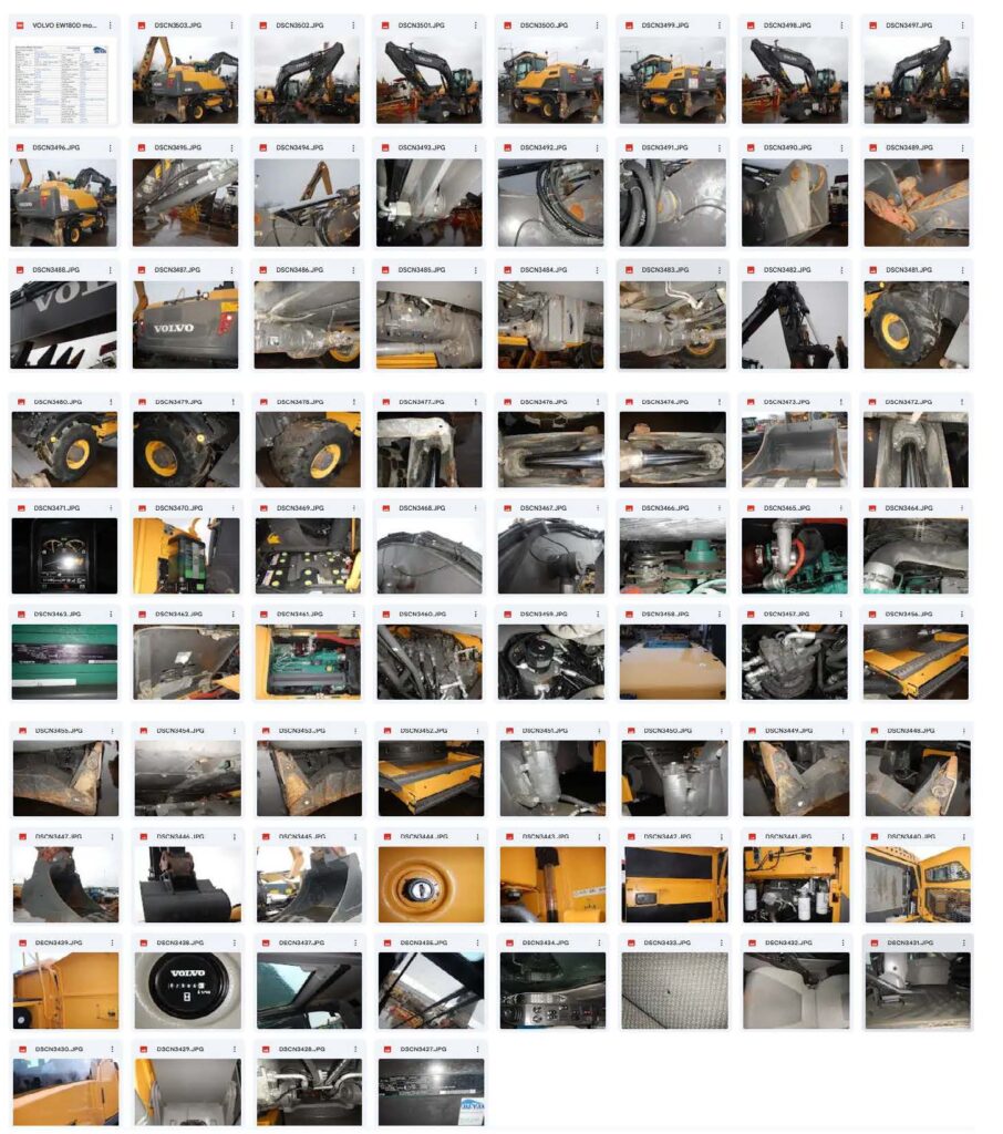 Pictures coming with a Mevas inspection report for wheeled excavators