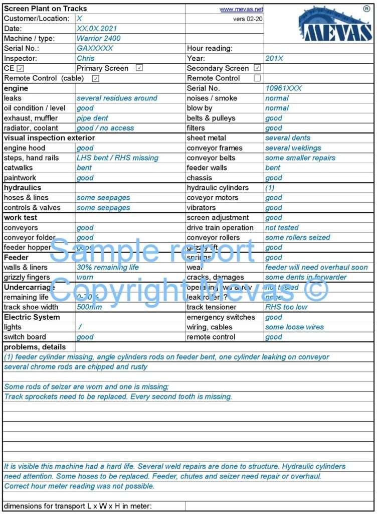 Screen Plant Inspection Checklist by Mevas